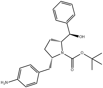 1-Pyrrolidinecarboxylic acid, 2-[(4-aminophenyl)methyl]-5-[(R)-hydroxyphenylmethyl]-, 1,1-dimethylethyl ester, (2S,5R)- 结构式