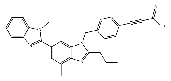 2-Propynoic acid, 3-[4-[(1,4'-dimethyl-2'-propyl[2,6'-bi-1H-benzimidazol]-1'-yl)methyl]phenyl]- Struktur