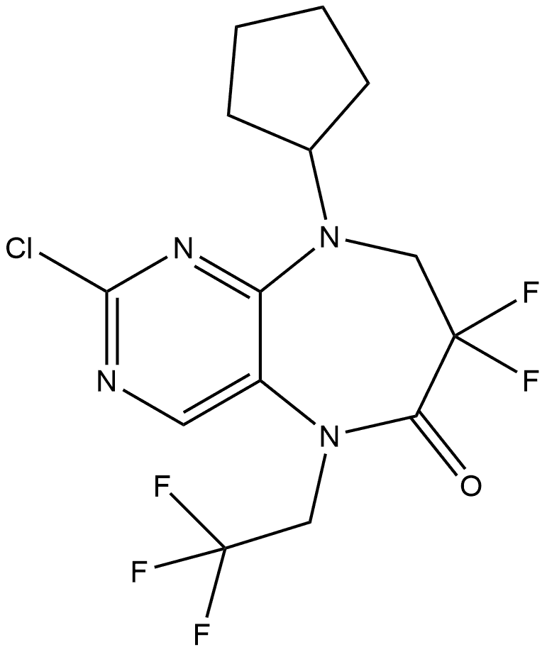 2-chloro-9-cyclopentyl-7,7-difluoro-5-(2,2,2-trifluoroethyl)-5,7,8,9-tetrahydro-6H-pyrimido[4,5-b][1,4]diazepin-6-one Structure