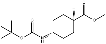 Cyclohexanecarboxylic acid, 4-[[(1,1-dimethylethoxy)carbonyl]amino]-1-methyl-, methyl ester, trans- Struktur