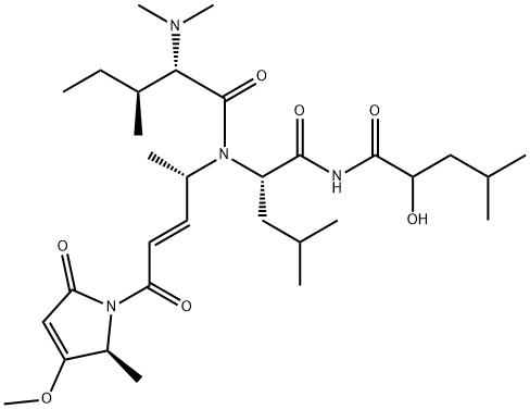 L-Leucinamide, N,N-dimethyl-L-isoleucyl-(2S)-2-hydroxy-4-methylpentanoyl-N-[(1S,2E)-4-[(2S)-2,5-dihydro-3-methoxy-2-methyl-5-oxo-1H-pyrrol-1-yl]-1-methyl-4-oxo-2-buten-1-yl]- Struktur