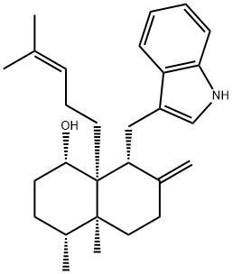 1-Naphthalenol, decahydro-8-(1H-indol-3-ylmethyl)-4,4a-dimethyl-7-methylene-8a-(4-methyl-3-penten-1-yl)-, (1S,4R,4aS,8R,8aS)- Structure