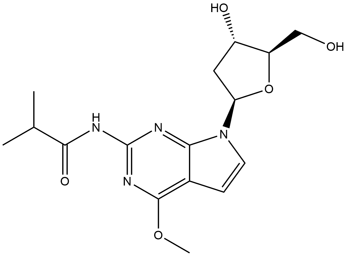 Propanamide, N-[7-(2-deoxy-β-D-erythro-pentofuranosyl)-4-methoxy-7H-pyrrolo[2,3-d]pyrimidin-2-yl]-2-methyl- 结构式