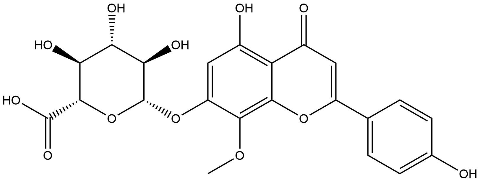 β-D-Glucopyranosiduronic acid, 5-hydroxy-2-(4-hydroxyphenyl)-8-methoxy-4-oxo-4H-1-benzopyran-7-yl 结构式