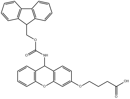 4-[[9-[[(9H-Fluoren-9-ylmethoxy)carbonyl]amino]-9H-xanthen-3-yl]oxy]butanoic acid Struktur