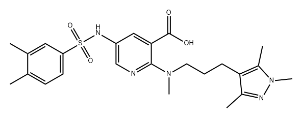 3-Pyridinecarboxylic acid, 5-[[(3,4-dimethylphenyl)sulfonyl]amino]-2-[methyl[3-(1,3,5-trimethyl-1H-pyrazol-4-yl)propyl]amino]- Structure