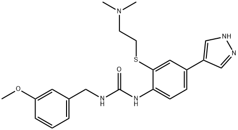 Urea, N-[2-[[2-(dimethylamino)ethyl]thio]-4-(1H-pyrazol-4-yl)phenyl]-N'-[(3-methoxyphenyl)methyl]-|化合物 T24723