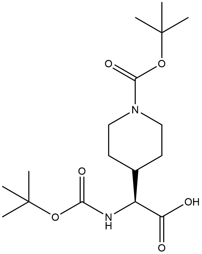 (S)-2-((叔丁氧基羰基)氨基)-2-(1-(叔丁氧基羰基)哌啶-4-基)乙酸,1221793-50-5,结构式