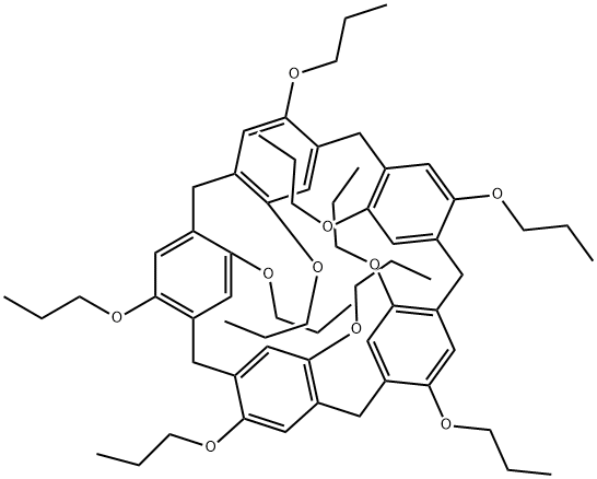 Hexacyclo[21.2.2.23,6.28,11.213,16.218,21]pentatriaconta-3,5,8,10,13,15,18,20,23,25,26,28,30,32,34-pentadecaene, 4,9,14,19,24,26,28,30,32,34-decapropoxy- 化学構造式