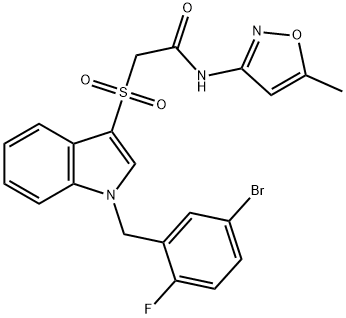 N-(5-メチルイソオキサゾール-3-イル)-[1-(2-フルオロ-5-ブロモフェニル)メチル-(1H-インドール-3-イル)]スルホニルアセトアミド 化学構造式