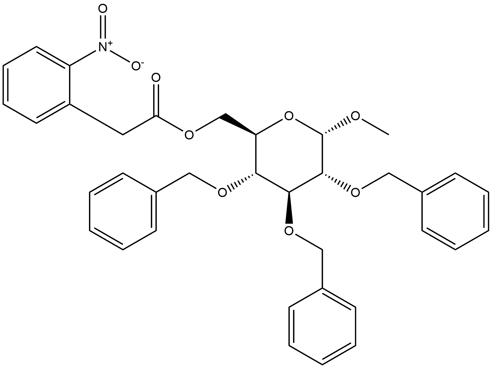 α-D-Glucopyranoside, methyl 2,3,4-tris-O-(phenylmethyl)-, 6-(2-nitrobenzeneacetate) Struktur