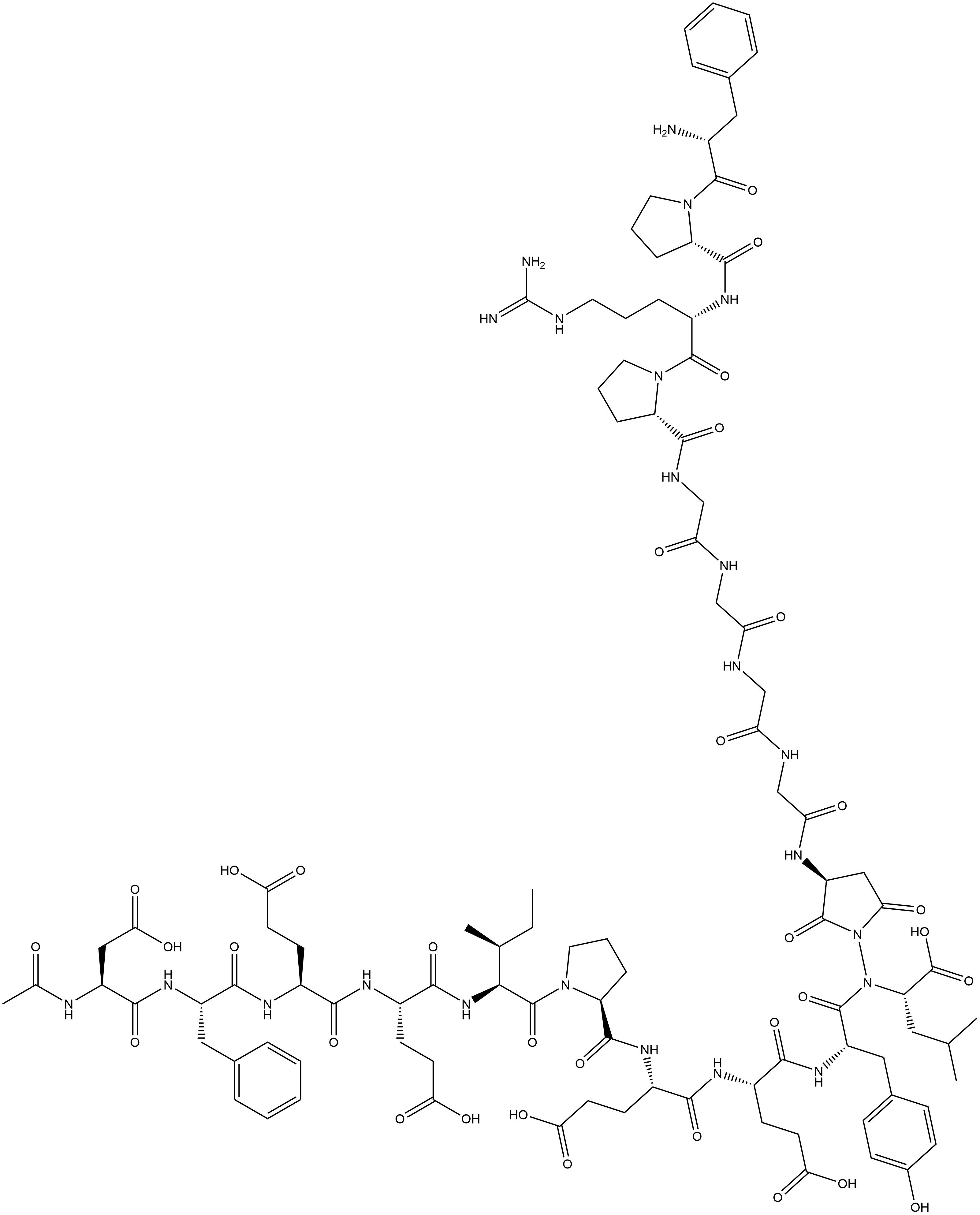L-Leucine, D-phenylalanyl-L-prolyl-L-arginyl-L-prolylglycylglycylglycylglycyl-(3S)-3-amino-2,5-dioxo-1-pyrrolidineacetyl-L-α-aspartyl-L-phenylalanyl-L-α-glutamyl-L-α-glutamyl-L-isoleucyl-L-prolyl-L-α-glutamyl-L-α-glutamyl-L-tyrosyl- Structure