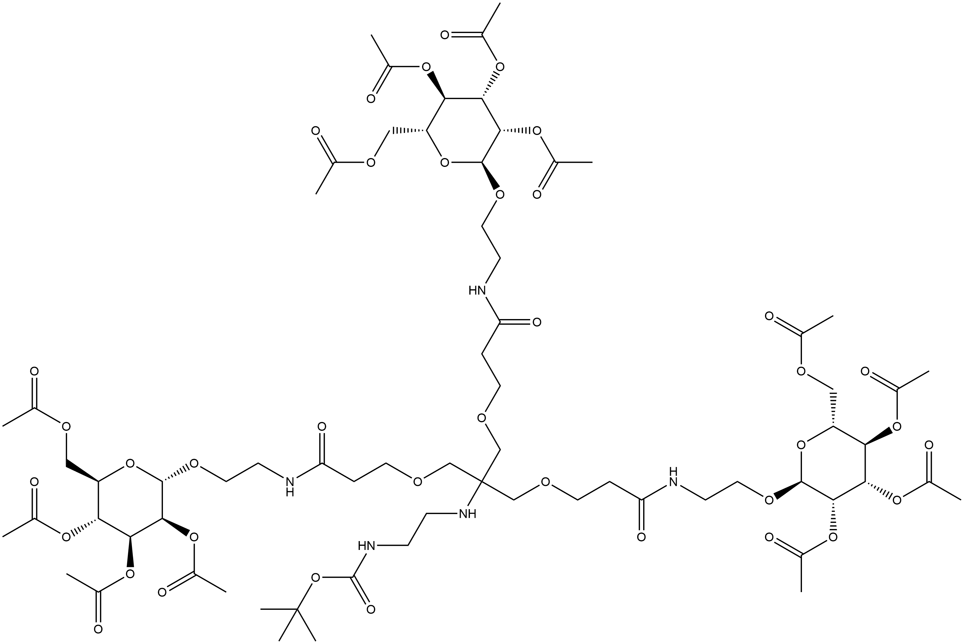 1,1-Dimethylethyl 11-oxo-6,6-bis[[3-oxo-3-[[2-[(2,3,4,6-tetra-O-acetyl-α-D-mannopyranosyl)oxy]ethyl]amino]propoxy]methyl]-14-[(2,3,4,6-tetra-O-acetyl-α-D-mannopyranosyl)oxy]-8-oxa-2,5,12-triazatetradecanoate Structure