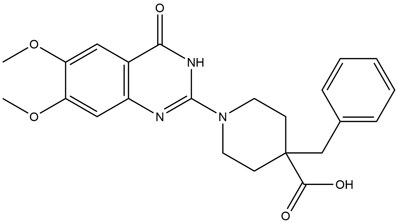 4-benzyl-1-(6,7-dimethoxy-4-oxo-3,4-dihydroquinazolin-2-yl)piperidine-4-carboxylic acid Struktur