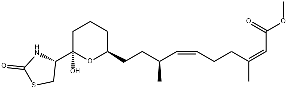 2,6-Decadienoic acid, 3,8-dimethyl-10-[(2S,6R)-tetrahydro-6-hydroxy-6-[(4R)-2-oxo-4-thiazolidinyl]-2H-pyran-2-yl]-, methyl ester, (2Z,6Z,8S)- Structure