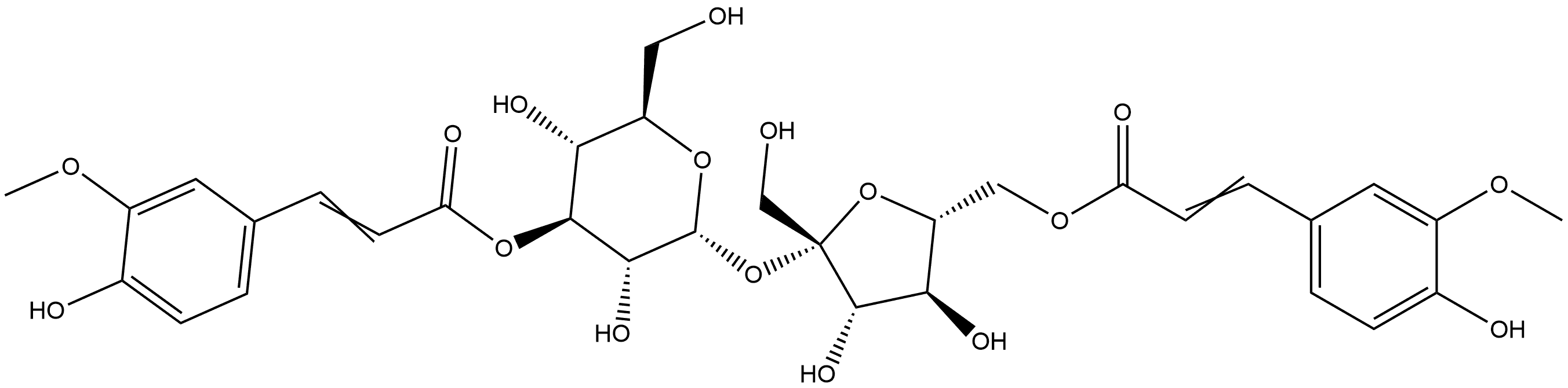 α-D-Glucopyranoside, 6-O-[3-(4-hydroxy-3-methoxyphenyl)-1-oxo-2-propen-1-yl]-β-D-fructofuranosyl, 3-[3-(4-hydroxy-3-methoxyphenyl)-2-propenoate] Structure