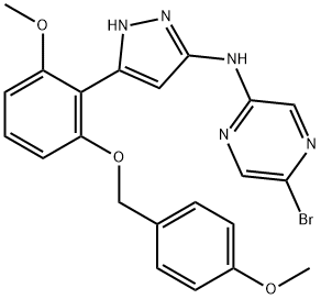 2-Pyrazinamine, 5-bromo-N-[5-[2-methoxy-6-[(4-methoxyphenyl)methoxy]phenyl]-1H-pyrazol-3-yl]- Struktur