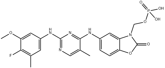 2(3H)-Benzoxazolone, 5-[[2-[(4-fluoro-3-methoxy-5-methylphenyl)amino]-5-methyl-4-pyrimidinyl]amino]-3-[(phosphonooxy)methyl]- Structure