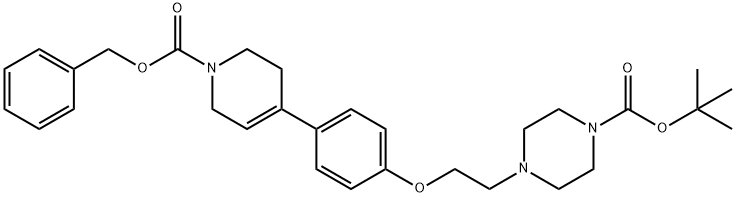 1-Piperazinecarboxylic acid, 4-[2-[4-[1,2,3,6-tetrahydro-1-[(phenylmethoxy)carbonyl]-4-pyridinyl]phenoxy]ethyl]-, 1,1-dimethylethyl ester,1240300-01-9,结构式