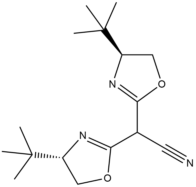 2-Oxazoleacetonitrile, 4-(1,1-dimethylethyl)-α-[(4S)-4-(1,1-dimethylethyl)-4,5-dihydro-2-oxazolyl]-4,5-dihydro-, (4S)- Struktur