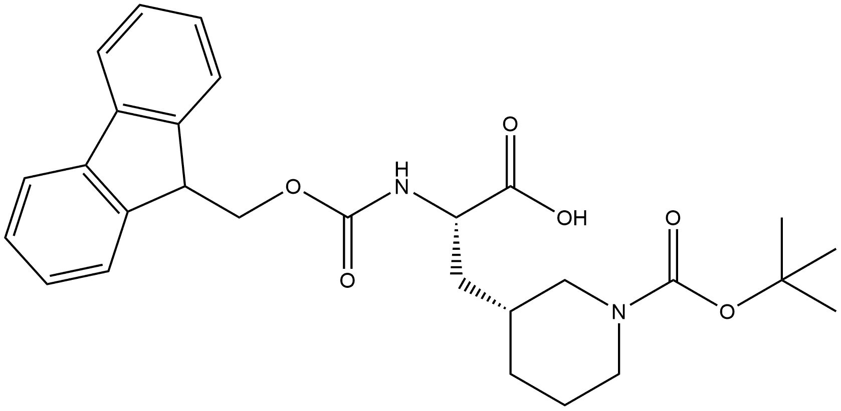 (αS,3R)-1-[(1,1-Dimethylethoxy)carbonyl]-α-[[(9H-fluoren-9-ylmethoxy)carbonyl]amino]-3-piperidinepropanoic acid Structure
