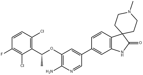 Spiro[3H-indole-3,4'-piperidin]-2(1H)-one, 6-[6-amino-5-[(1R)-1-(2,6-dichloro-3-fluorophenyl)ethoxy]-3-pyridinyl]-1'-methyl-|化合物 T24809