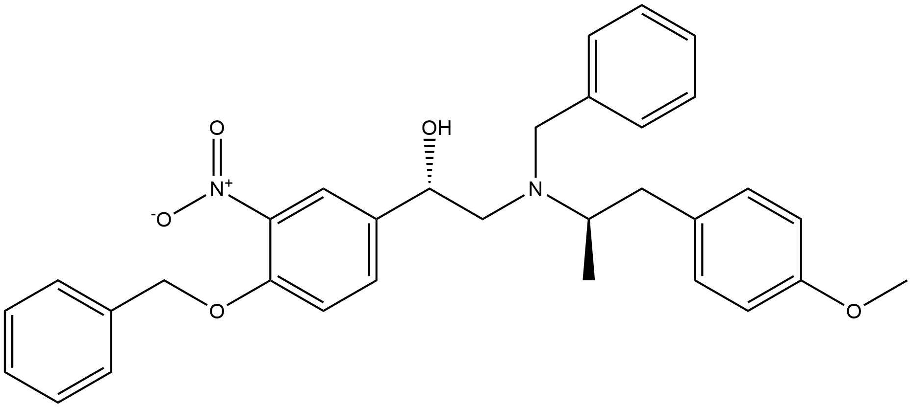 Benzenemethanol, α-[[[(1R)-2-(4-methoxyphenyl)-1-methylethyl](phenylmethyl)amino]methyl]-3-nitro-4-(phenylmethoxy)-, (αS)-rel- Structure