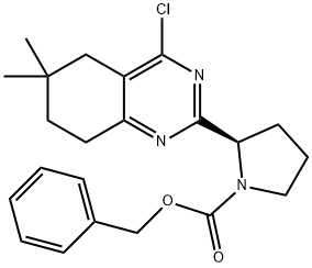 1-Pyrrolidinecarboxylic acid, 2-(4-chloro-5,6,7,8-tetrahydro-6,6-dimethyl-2-quinazolinyl)-, phenylmethyl ester, (2R)- 结构式
