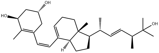 4-Cyclohexene-1,3-diol, 5-[(1Z)-2-[(1R,3aR,7aR)-2,3,3a,6,7,7a-hexahydro-1-[(1R,2E,4S)-5-hydroxy-1,4,5-trimethyl-2-hexen-1-yl]-7a-methyl-1H-inden-4-yl]ethenyl]-4-methyl-, (1R,3S)- Struktur