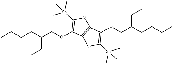 (3,6-bis((2-ethylhexyl)oxy)thieno[3,2-b]thiophene-2,5-diyl)bis(trimethylstannane Struktur