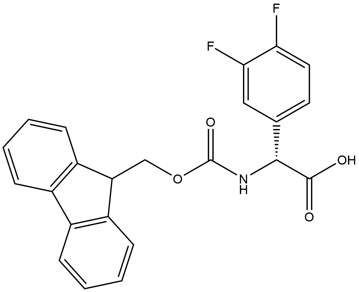 Benzeneacetic acid, α-[[(9H-fluoren-9-ylmethoxy)carbonyl]amino]-3,4-difluoro-, (αR)-,1260605-57-9,结构式
