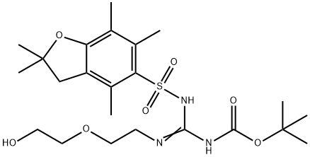 2-{2-[N-t-Butyloxycarbonyl-N''-(2,2,4,6,7-pentamethyldihydrobenzofuran-5-sulfonyl)amidino]ethoxy}ethanol 结构式