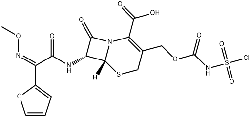 5-Thia-1-azabicyclo[4.2.0]oct-2-ene-2-carboxylic acid, 3-[[[[(chlorosulfonyl)amino]carbonyl]oxy]methyl]-7-[[(2Z)-2-(2-furanyl)-2-(methoxyimino)acetyl]amino]-8-oxo-, (6R,7R)- Structure