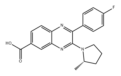 6-Quinoxalinecarboxylic acid, 2-(4-fluorophenyl)-3-[(2S)-2-methyl-1-pyrrolidinyl]-,1268863-69-9,结构式
