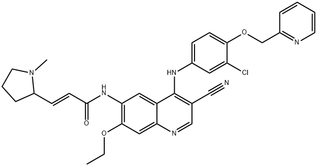 2-Propenamide, N-[4-[[3-chloro-4-(2-pyridinylmethoxy)phenyl]amino]-3-cyano-7-ethoxy-6-quinolinyl]-3-(1-methyl-2-pyrrolidinyl)-, (2E)- Struktur