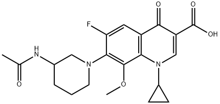 3-Quinolinecarboxylic acid, 7-[3-(acetylamino)-1-piperidinyl]-1-cyclopropyl-6-fluoro-1,4-dihydro-8-methoxy-4-oxo- Struktur