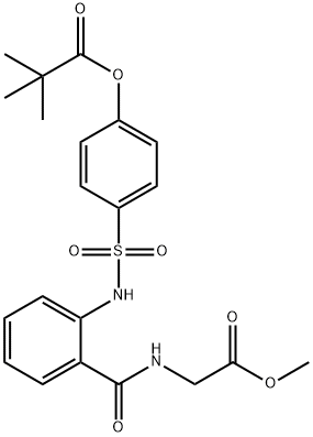 Propanoic acid, 2,2-dimethyl-, 4-[[[2-[[(2-methoxy-2-oxoethyl)amino]carbonyl]phenyl]amino]sulfonyl]phenyl ester Struktur