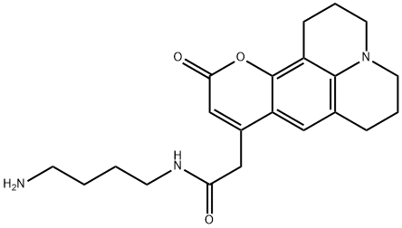LUMINARINE 4 (N-(4-AMINOBUTYL)-2,3,6,7-TETRAHYDRO-11-OXO-1H,5H,11H-[1]BENZOPYRANO[6,7,8-IJ]-9-QUINOLIZINE ACETAMIDE) Struktur