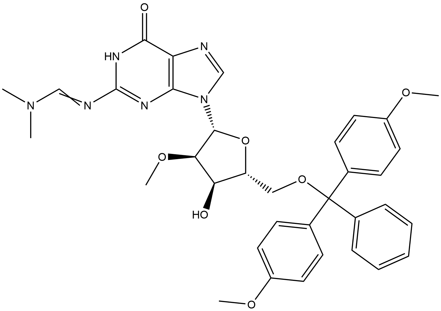 N2-DMF-5'-O-DMT-2'-O-methylguanosine 结构式