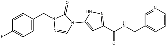 1H-Pyrazole-3-carboxamide, 5-[1-[(4-fluorophenyl)methyl]-1,5-dihydro-5-oxo-4H-1,2,4-triazol-4-yl]-N-(3-pyridinylmethyl)- Struktur