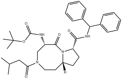 Carbamic acid, N-[(5S,8S,10aR)-8-[[(diphenylmethyl)amino]carbonyl]decahydro-3-(3-methyl-1-oxobutyl)-6-oxopyrrolo[1,2-a][1,5]diazocin-5-yl]-, 1,1-dimethylethyl ester Structure