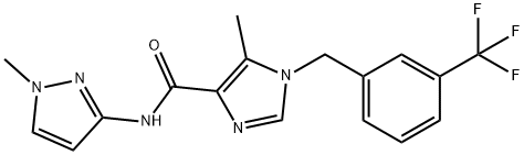 1H-Imidazole-4-carboxamide, 5-methyl-N-(1-methyl-1H-pyrazol-3-yl)-1-[[3-(trifluoromethyl)phenyl]methyl]-, 1295541-87-5, 结构式