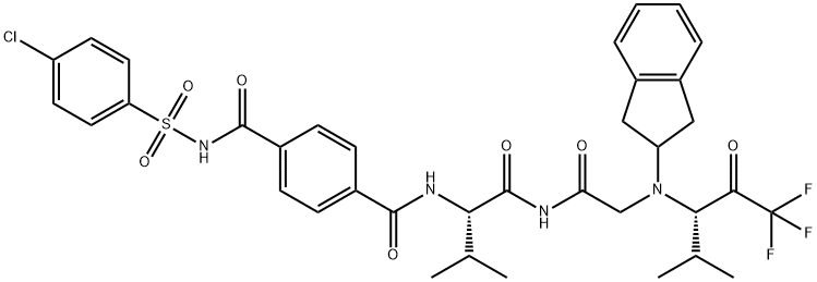 N-((4-((((4-chlorophenyl)sulfonyl)amino)carbonyl)phenyl)oxomethyl)-valyl-N-(2,3-dihydro-1H-inden-2-yl)glycine N-(3-(1,1,1-trifluoro-4-methyl-2-oxopentyl))amide|