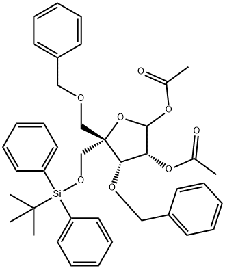 (3R,4S,5S)-4-(benzyloxy)-5-((benzyloxy)methyl)-5-(((tert-butyldiphenylsilyl)oxy)methyl)tetrahydrofuran-2,3-diyl diacetate Structure