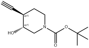 1-Piperidinecarboxylic acid, 4-ethynyl-3-hydroxy-, 1,1-dimethylethyl ester, (3R,4R)-rel- Struktur