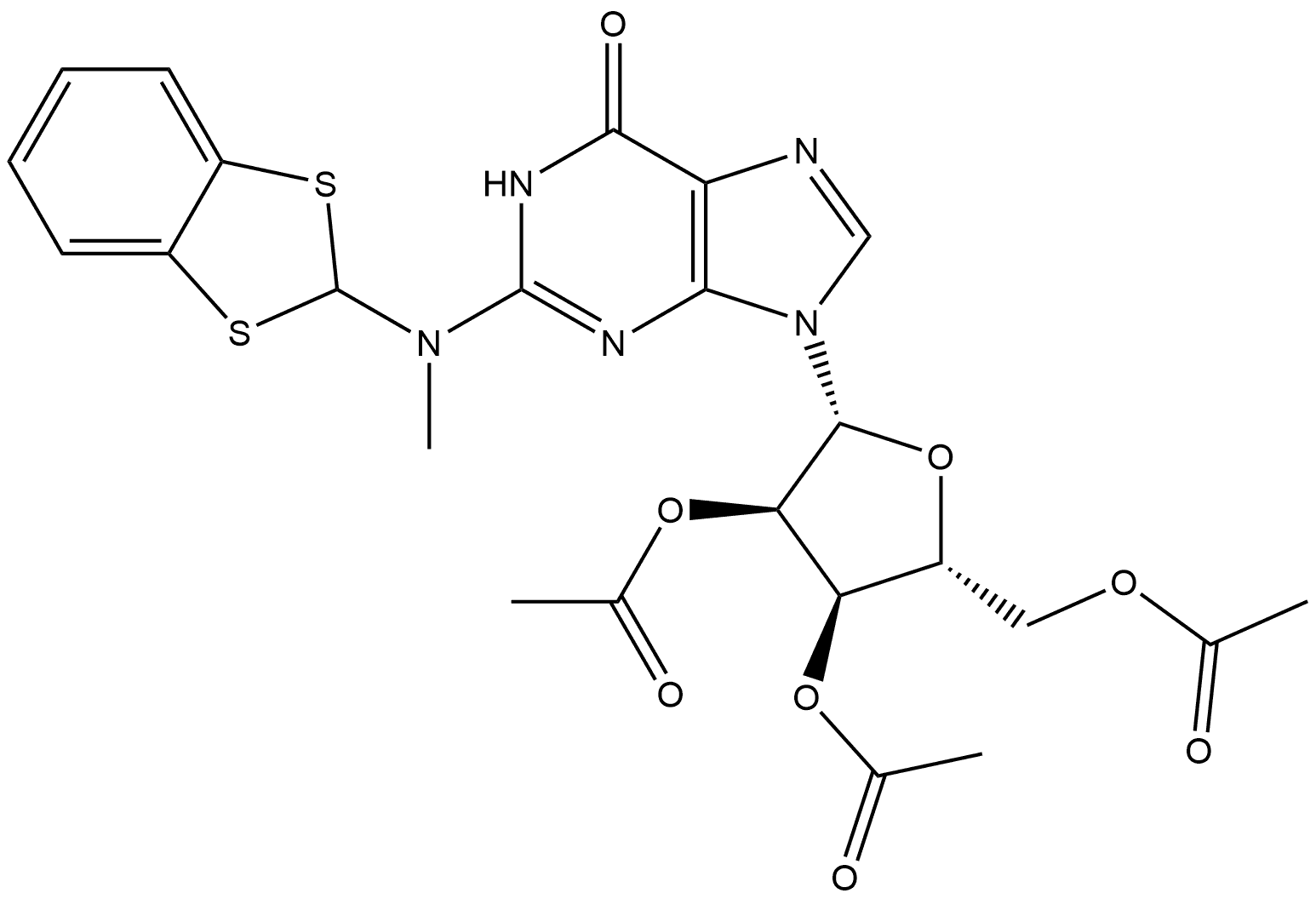 Guanosine, N-1,3-benzodithiol-2-yl-N-methyl-, 2',3',5'-triacetate (9CI)