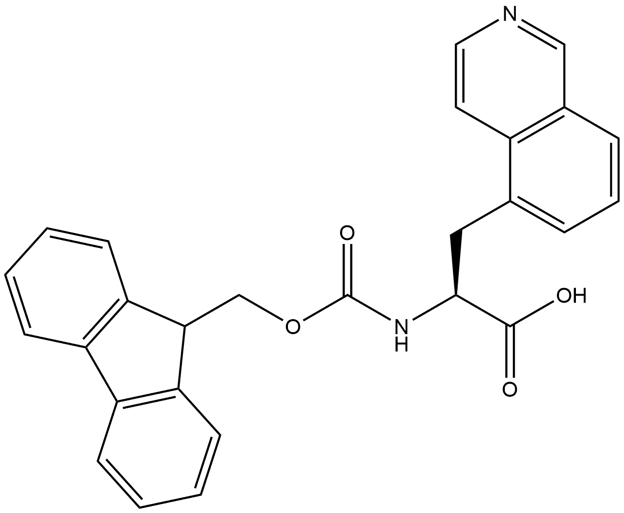 (S)-2-((((9H-芴-9-基)甲氧基)羰基)氨基)-3-(异喹啉-5-基)丙酸, 1306728-58-4, 结构式