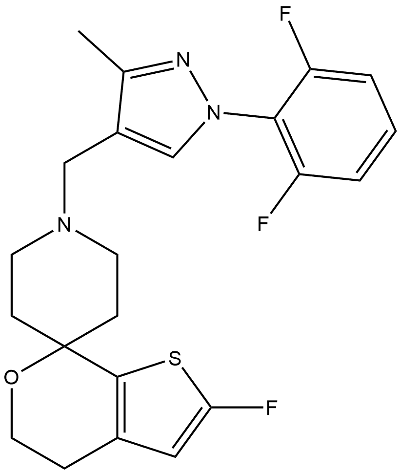 1-((1-(2,6-difluorophenyl)-3-methyl-1H-pyrazol-4-yl)methyl)-2'-fluoro-4',5'-dihydrospiro[piperidine-4,7'-thieno[2,3-c]pyran 结构式