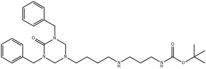 Carbamic acid, [3-[[4-[tetrahydro-4-oxo-3,5-bis(phenylmethyl)-1,3,5-triazin-1(2H)-yl]butyl]amino]propyl]-, 1,1-dimethylethyl ester (9CI)