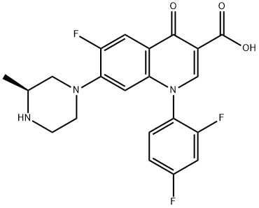 3-Quinolinecarboxylic acid, 1-(2,4-difluorophenyl)-6-fluoro-1,4-dihydro-7-[(3S)-3-methyl-1-piperazinyl]-4-oxo- Structure
